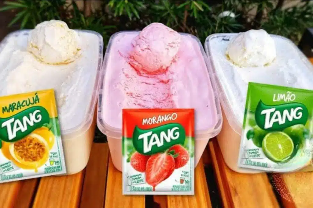 Sorvete caseiro com tang fácil de preparar e dá para fazer de váriosa sabores