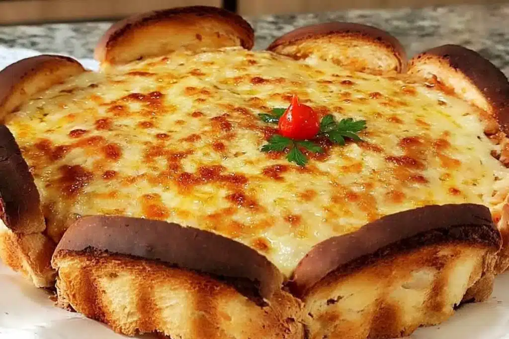 Torta de pão de forma com bastante queijo é de encher os olhos fica uma delícia